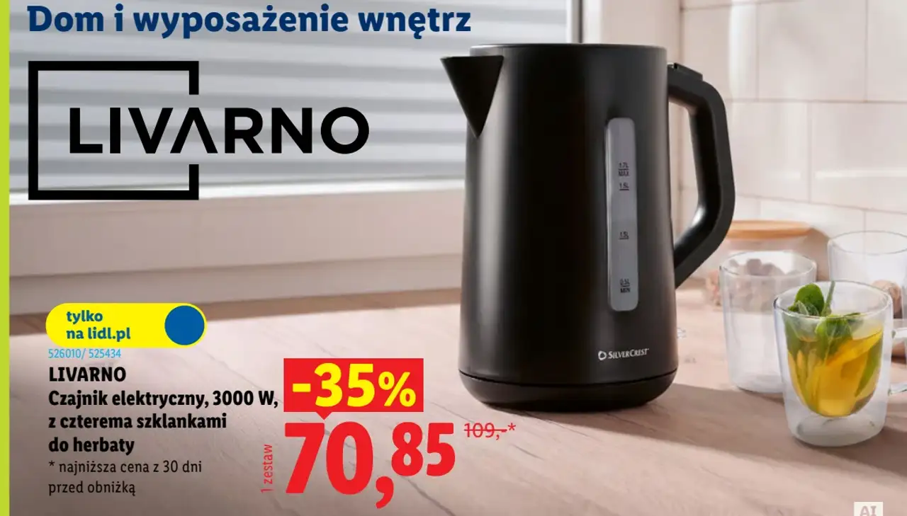 LIVARNO Czajnik elektryczny, 3000 W, z czterema szklankami do herbaty
