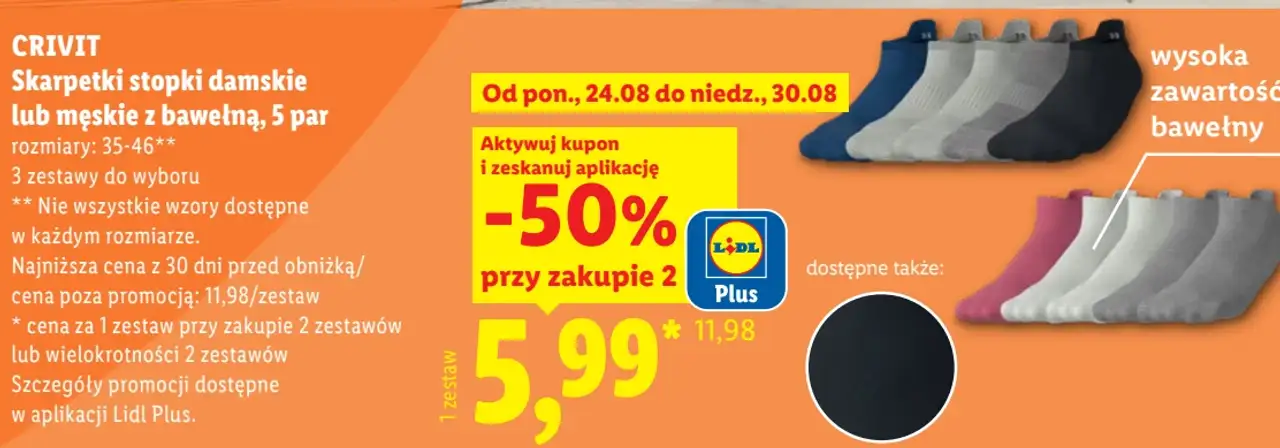 CRIVIT Skarpetki stopki damskie lub męskie z bawełną, 5 par