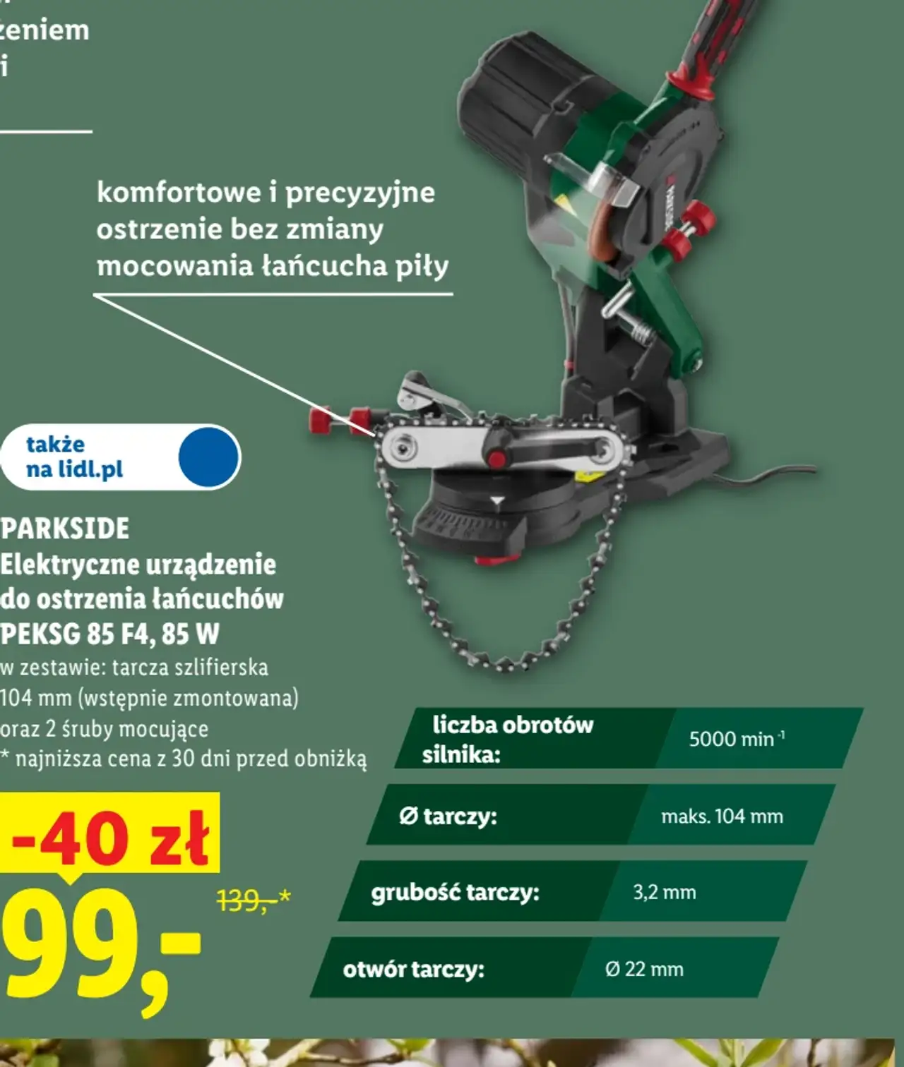 PARKSIDE Elektryczne urządzenie do ostrzenia łańcuchów PEKSG 85 F4, 85 W