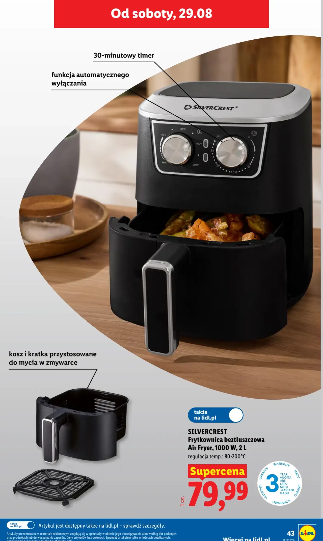 SILVERCREST Frytkownica beztłuszczowa Air Fryer, 1000 W, 2 L