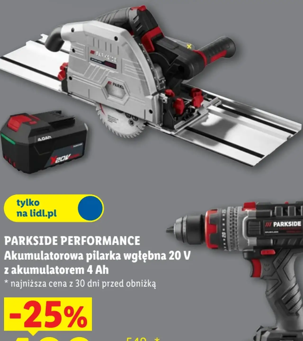 PARKSIDE PERFORMANCE Akumulatorowa pilarka wgłębna 20 V z akumulatorem 4 Ah