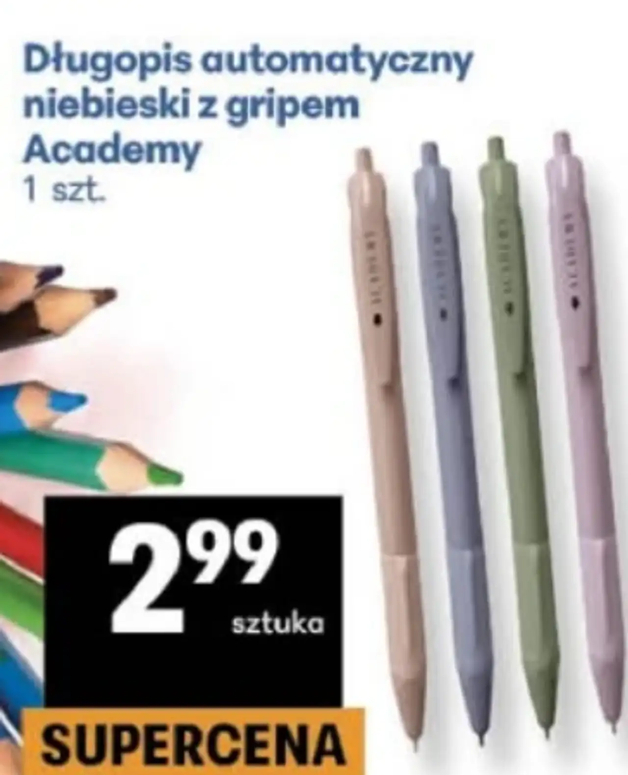 Długopis automatyczny niebieski z gripem Academy