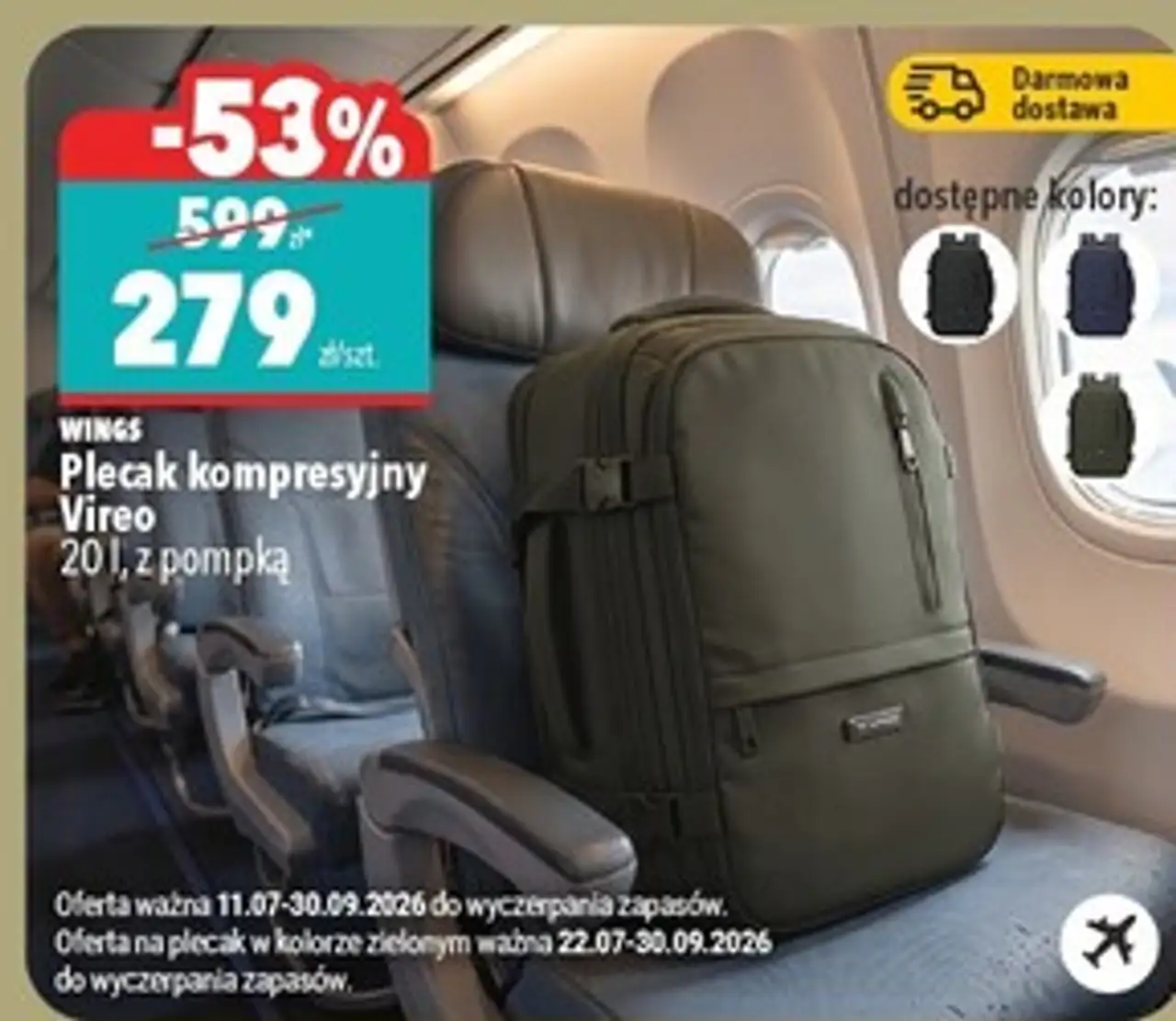 Plecak kompresyjny Vireo WINGS 20 l, z pompką