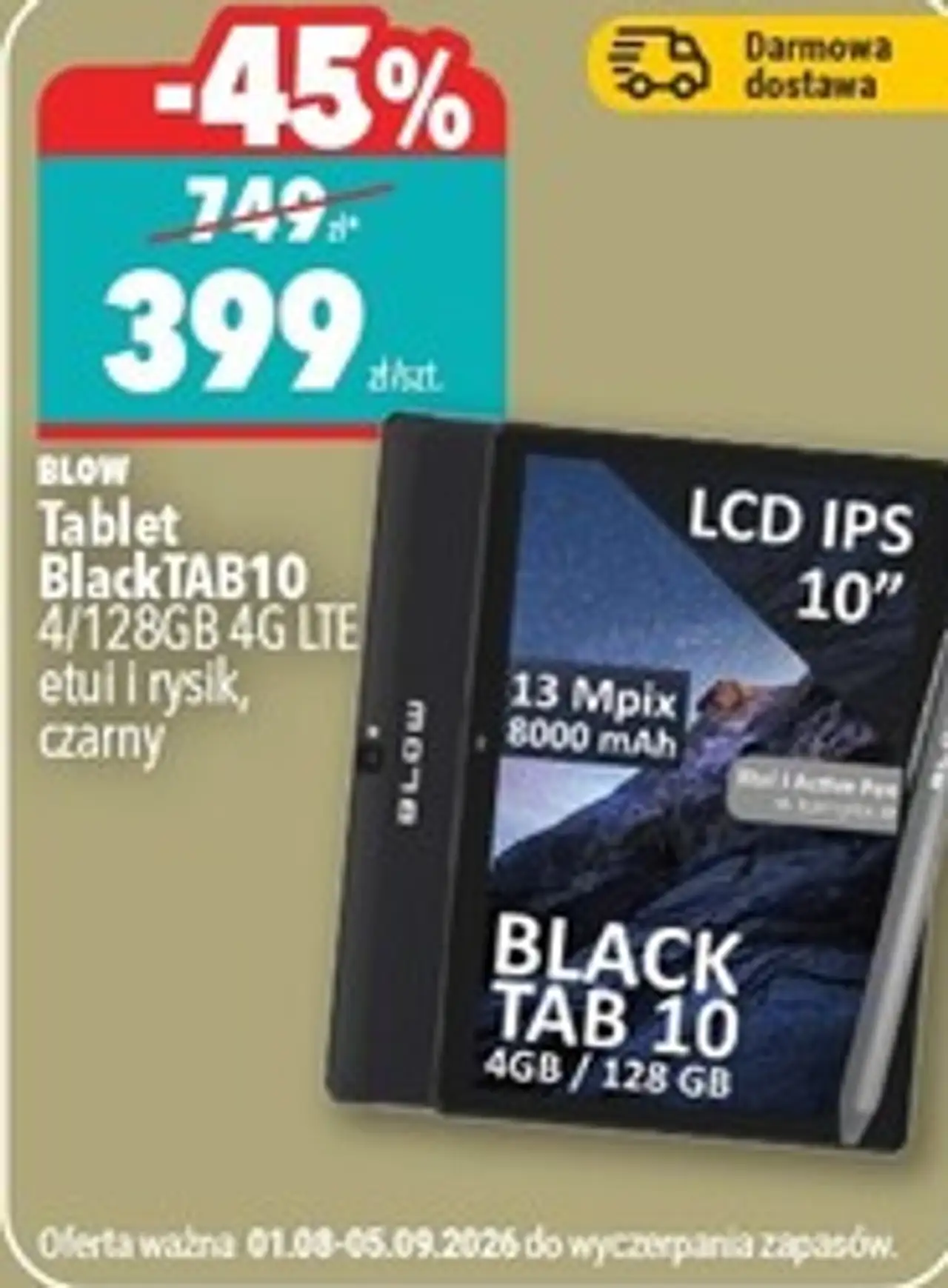 Blow Tablet BlackTAB10 4/128GB 4G LTE etui i rysik, czarny