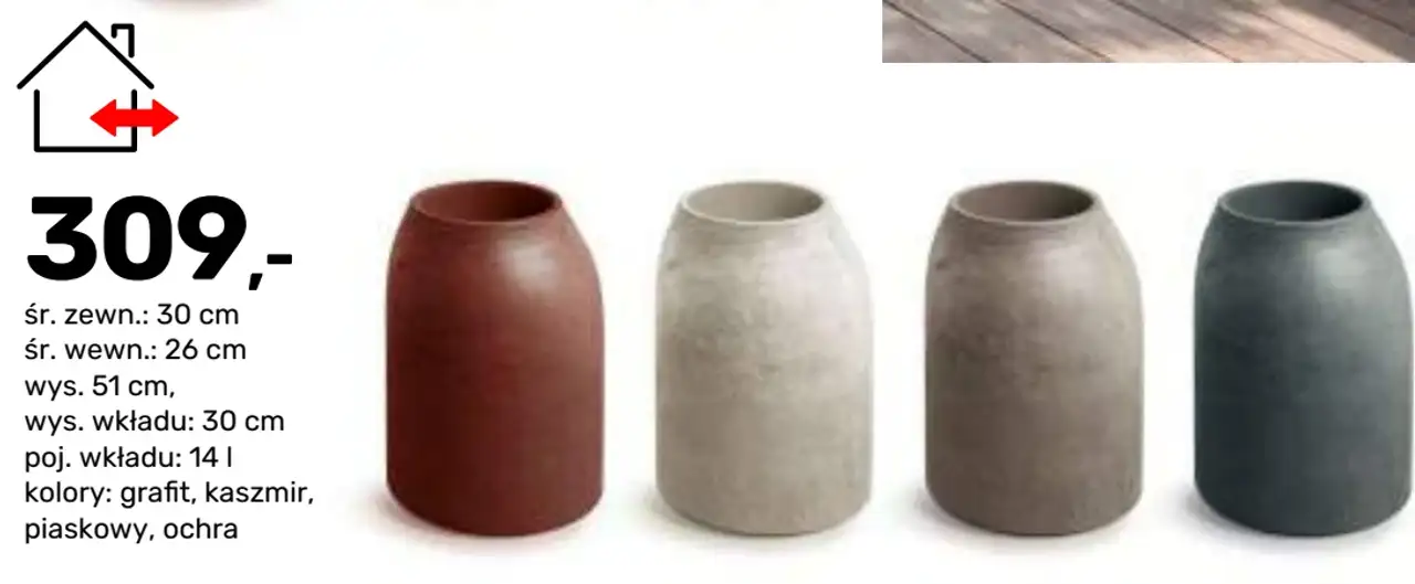Lekka, mrozoodporna donica z tworzywa sztucznego wys. 51 cm
