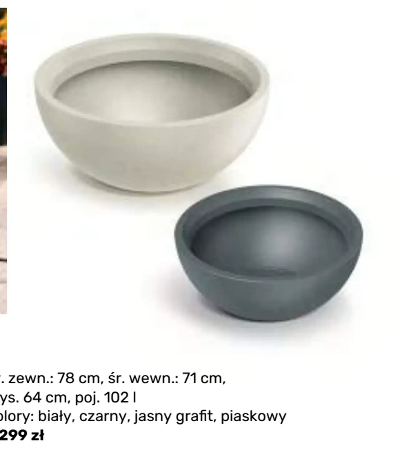Lekka, mrozoodporna donica z tworzywa sztucznego, śr 78 cm