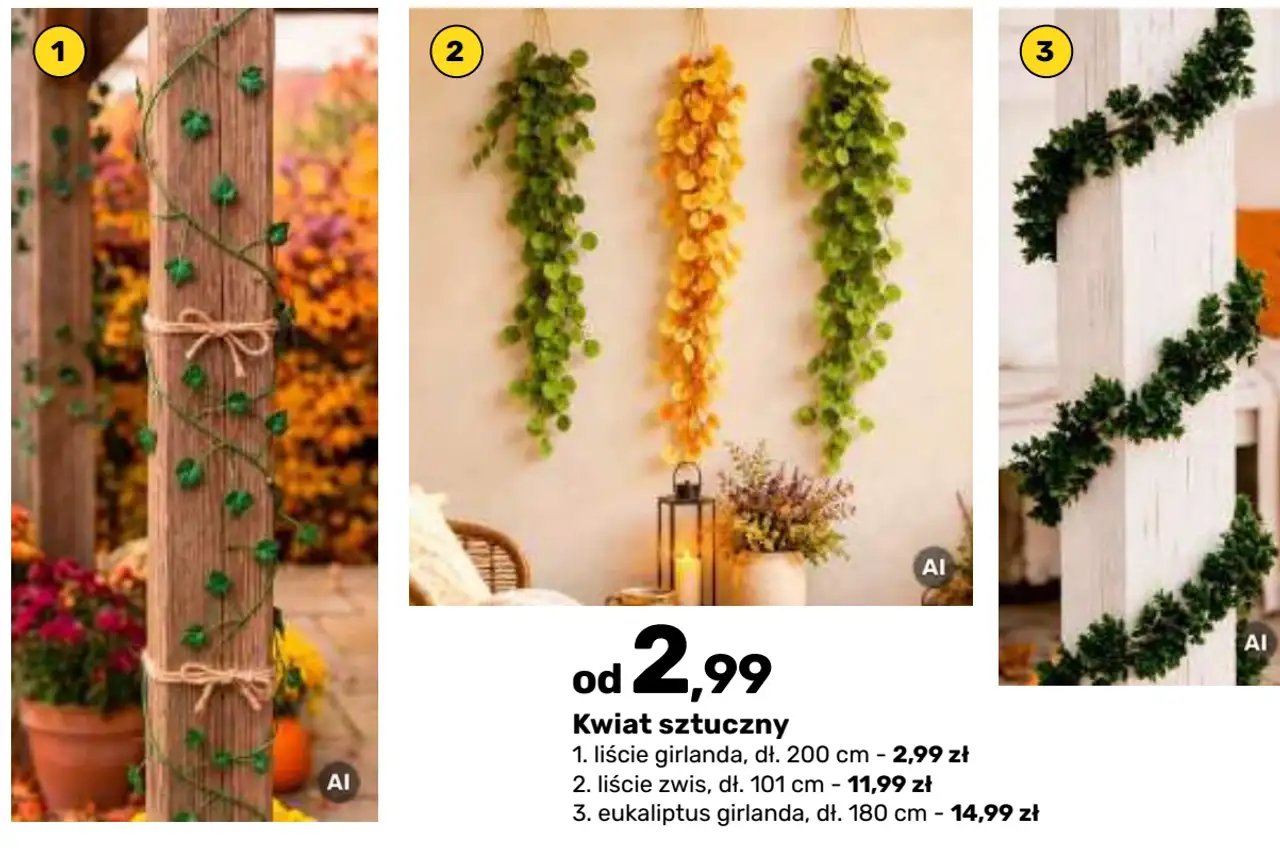 Kwiat sztuczny (liście girlanda, liście zwis, eukaliptus girlanda)
