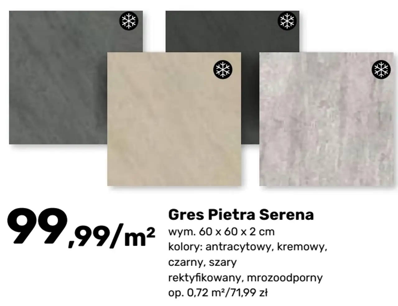 Gres Pietra Serena wym. 60 x 60 x 2 cm