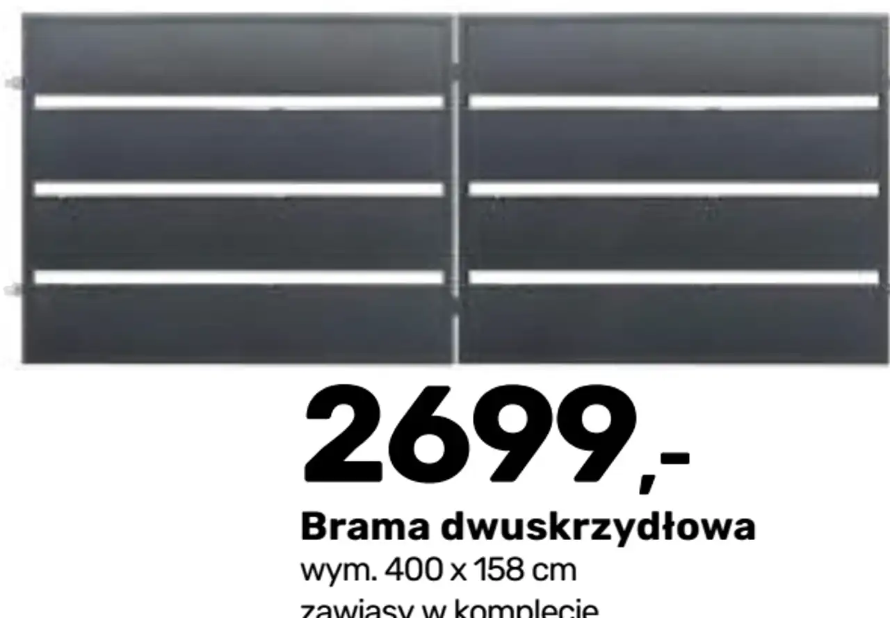 Brama dwuskrzydłowa Milan (kolor: antracyt RAL 7016, ocynkowane, wym. 400 x 158 cm)