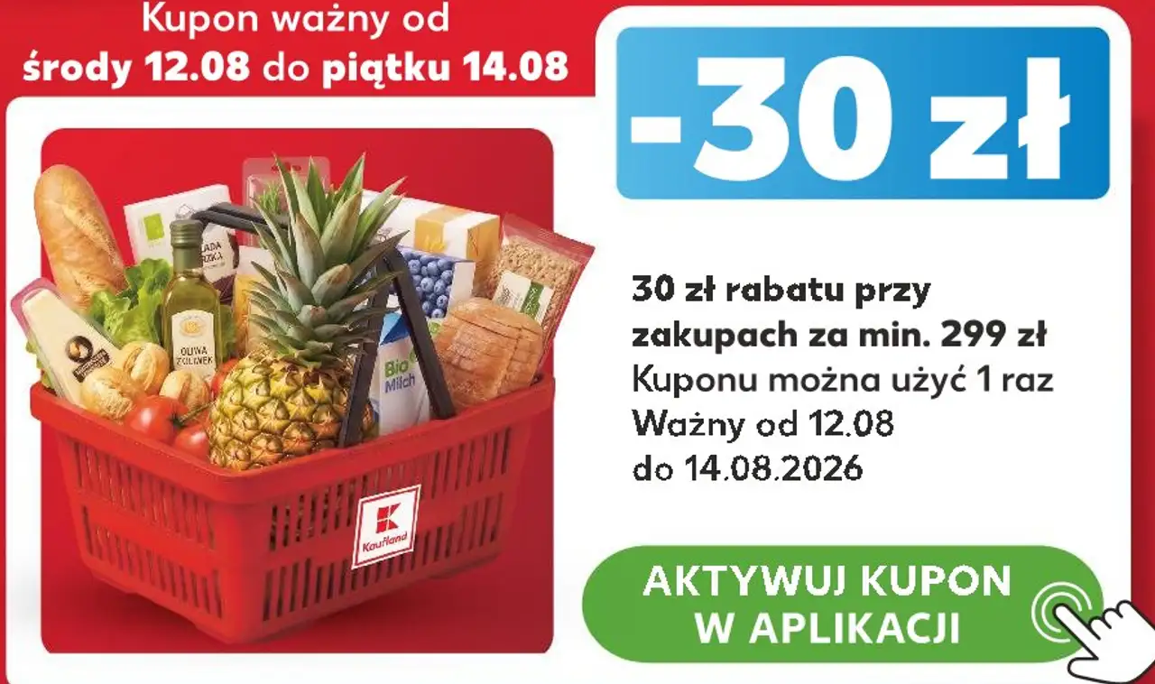Kupon -30 zł rabatu przy zakupach za min. 299 zł z Kaufland Card