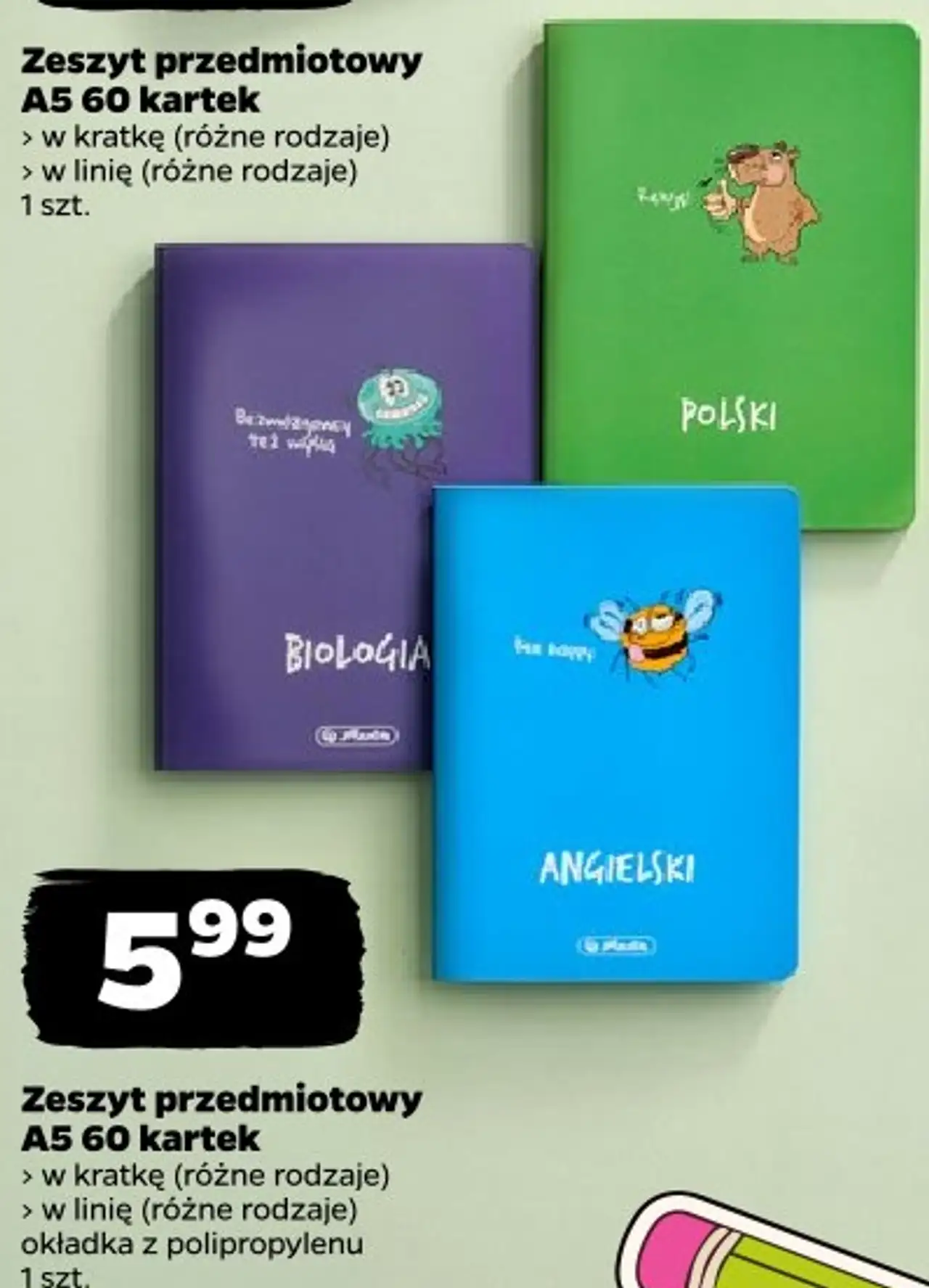 Herlitz Zeszyt przedmiotowy A5 60 kartek okładka z polipropylenu