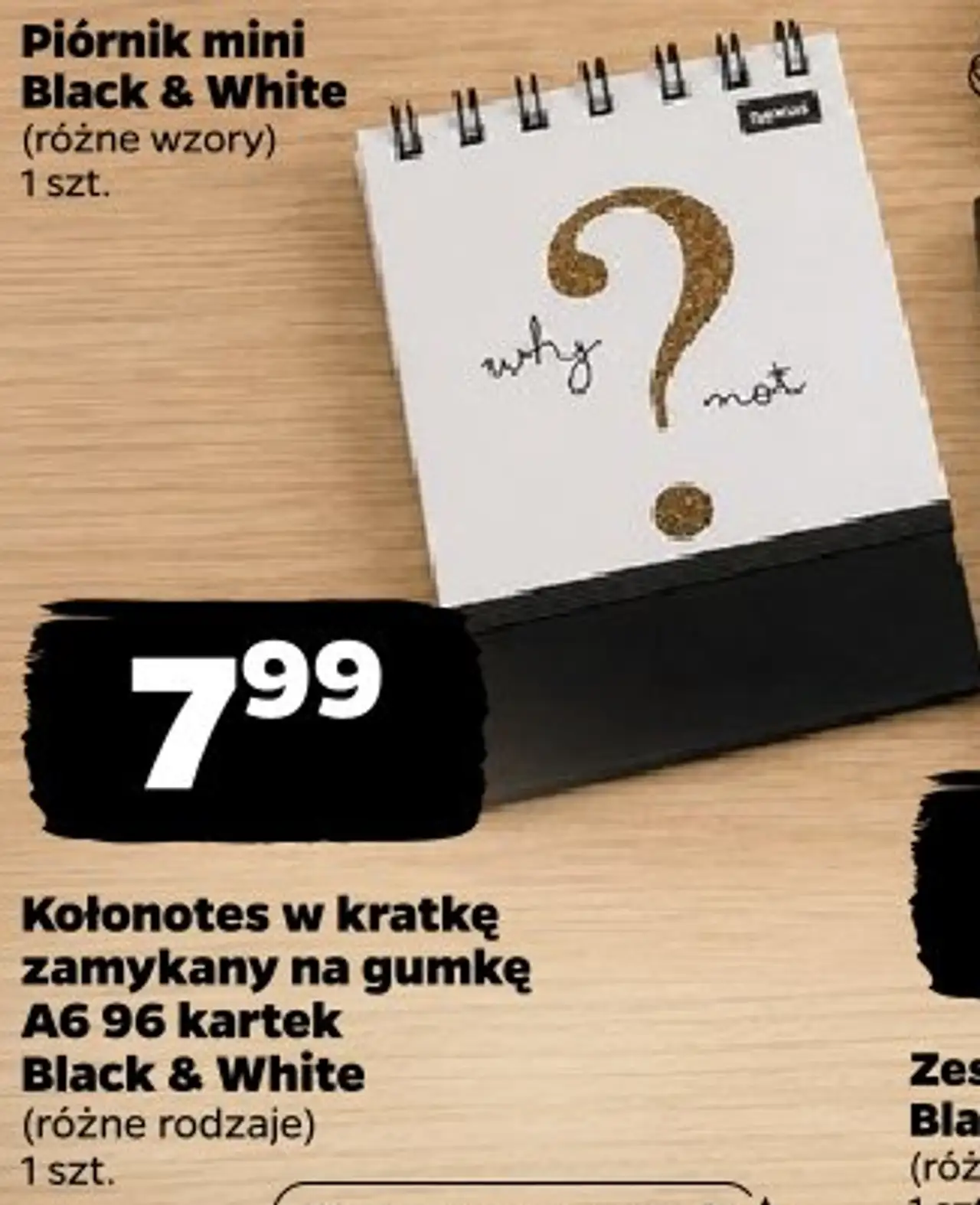 Kołonotes w kratkę zamykany na gumkę A6 96 kartek Beniamin Black & White