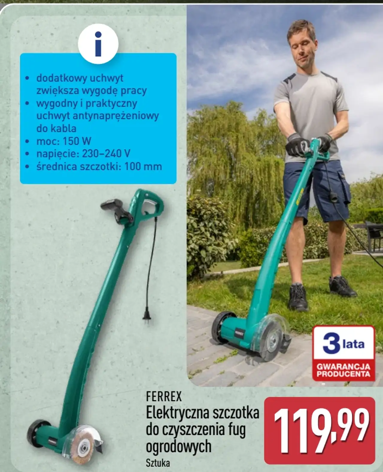 FERREX Elektryczna szczotka do czyszczenia fug ogrodowych