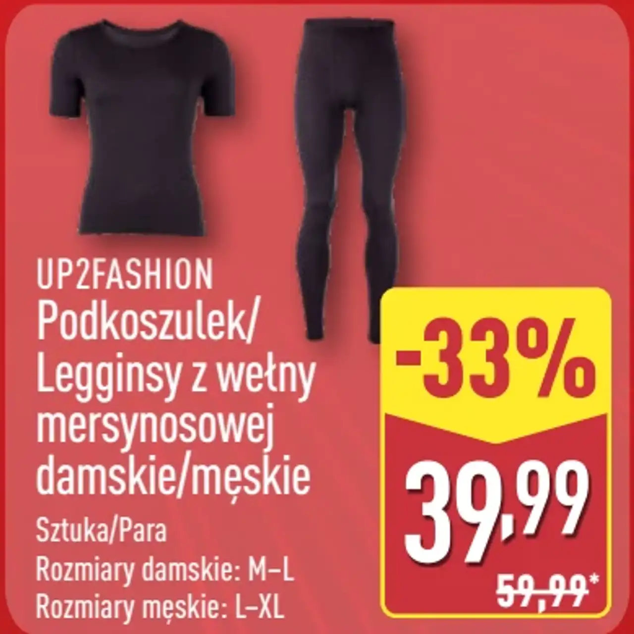 UP2FASHION Podkoszulek/Legginsy z wełny merynosowej damskie/męskie