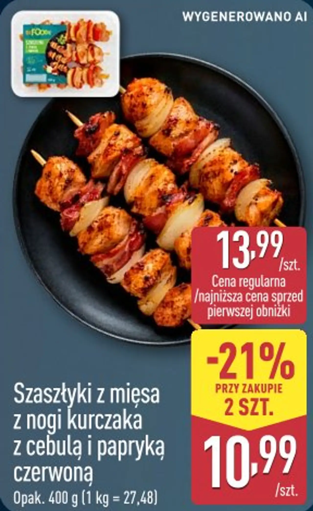 Szaszłyki z mięsa z nogi kurczaka z cebulą i papryką czerwoną