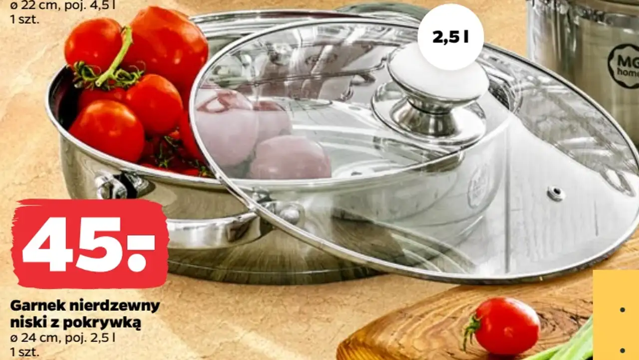 Garnek nierdzewny niski z pokrywką MG Home ø 24 cm, poj. 2,5 l