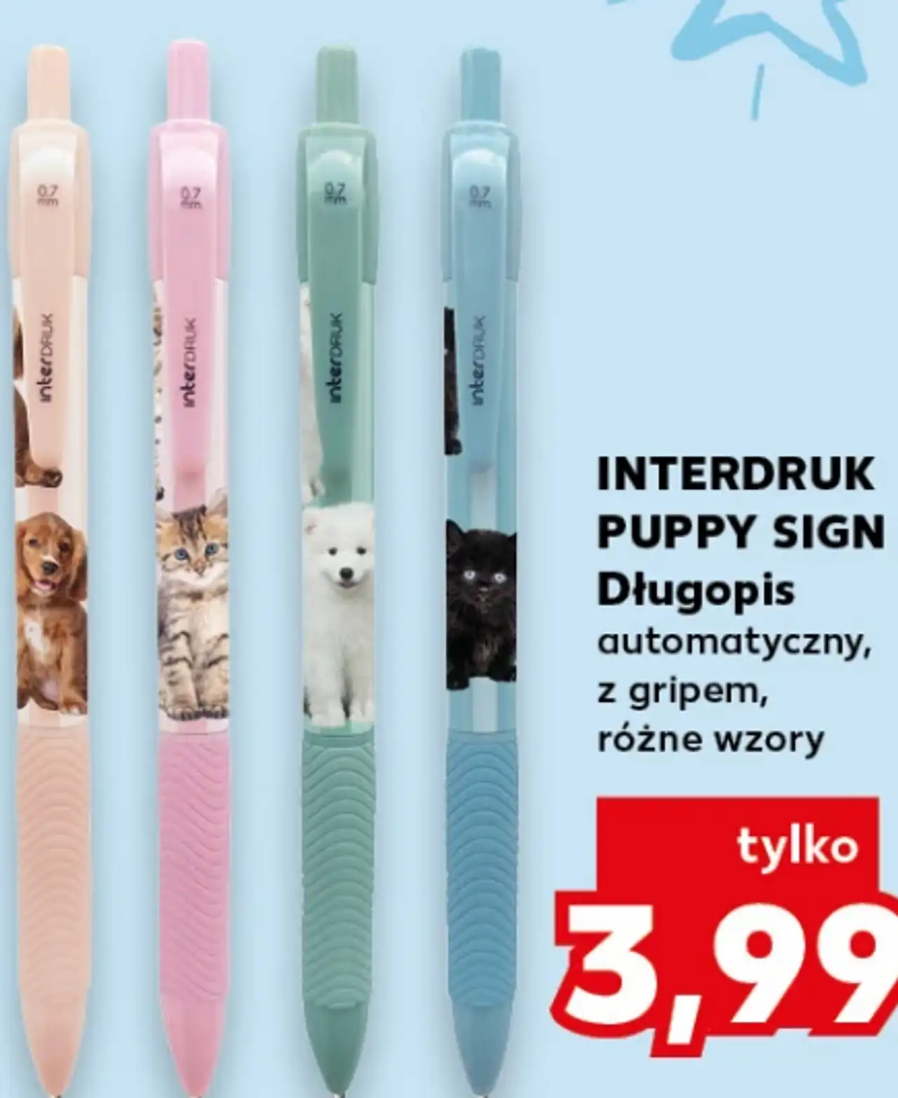 Interdruk Puppy Sign Długopis automatyczny z gripem, różne wzory