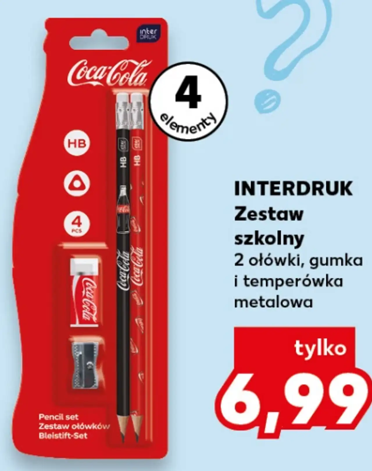 INTERDRUK Zestaw szkolny 2 ołówki, gumka i temperówka metalowa