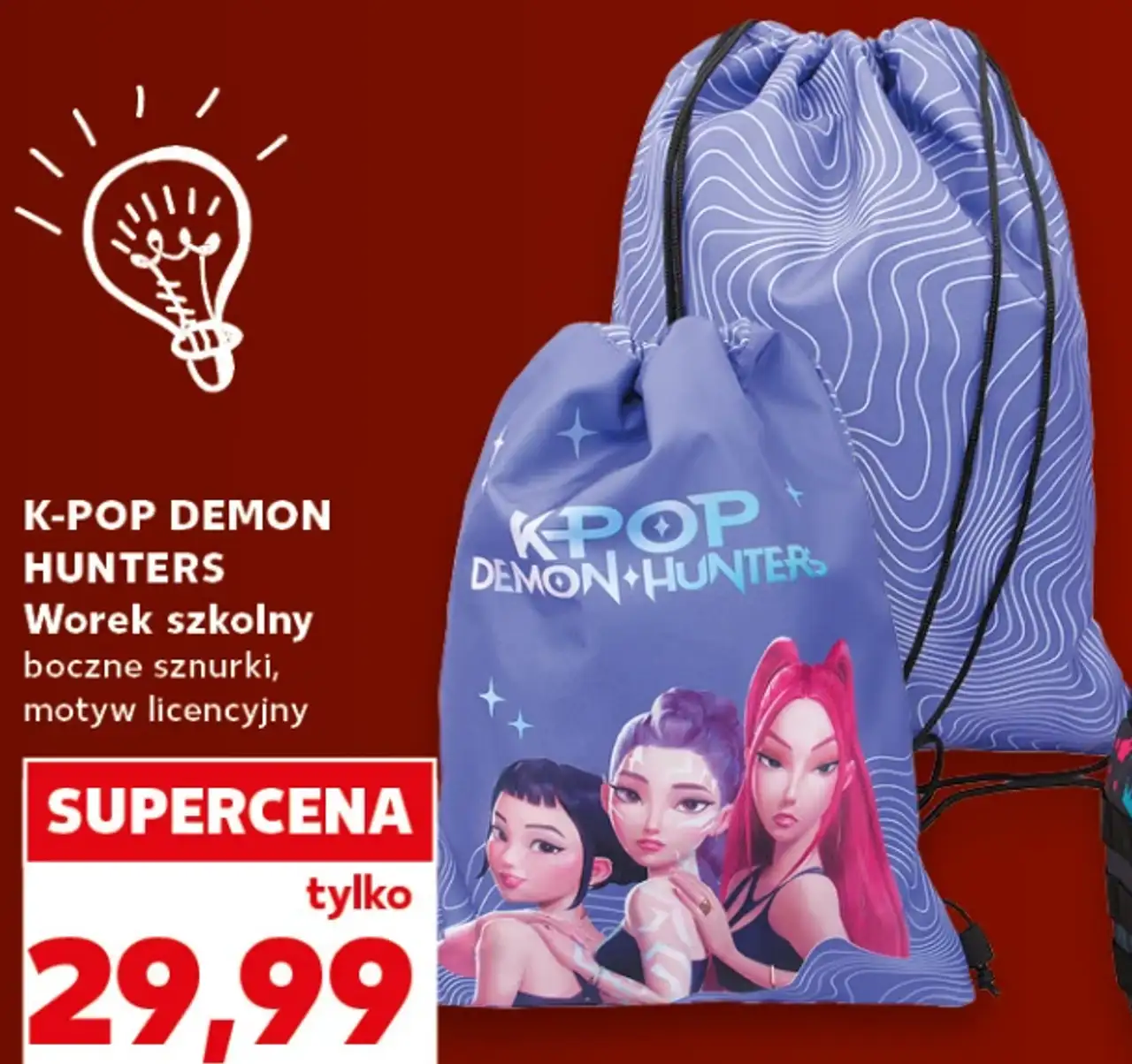K-POP DEMON HUNTERS Worek szkolny boczne sznurki, motyw licencyjny