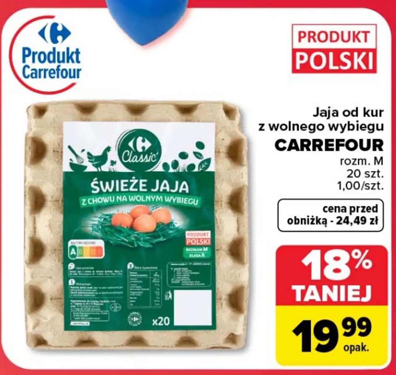 Jaja od kur z wolnego wybiegu CARREFOUR Classic rozmiar M