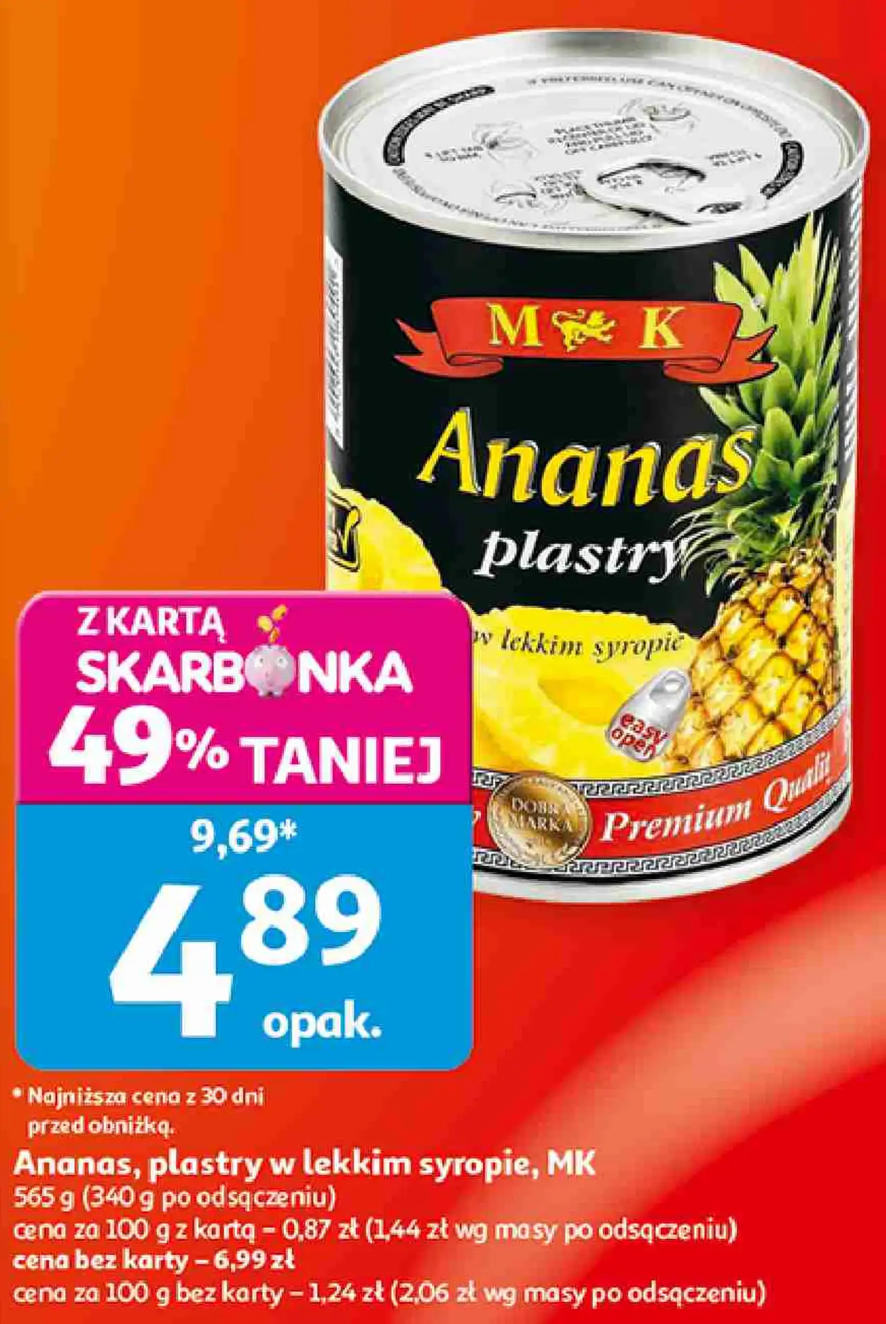 Ananas, plastry w lekkim syropie, MK