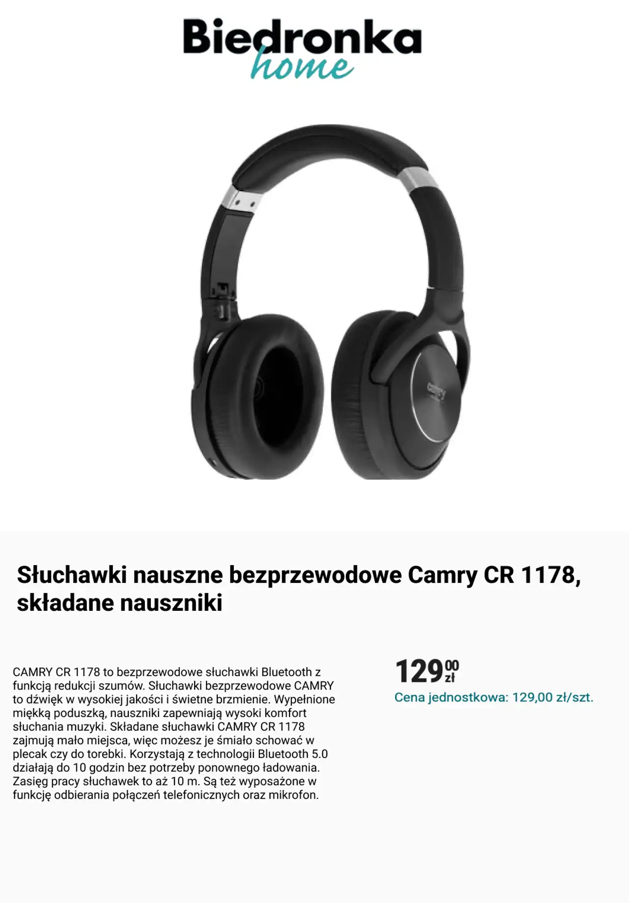 Słuchawki nauszne bezprzewodowe Camry CR 1178, składane nauszniki