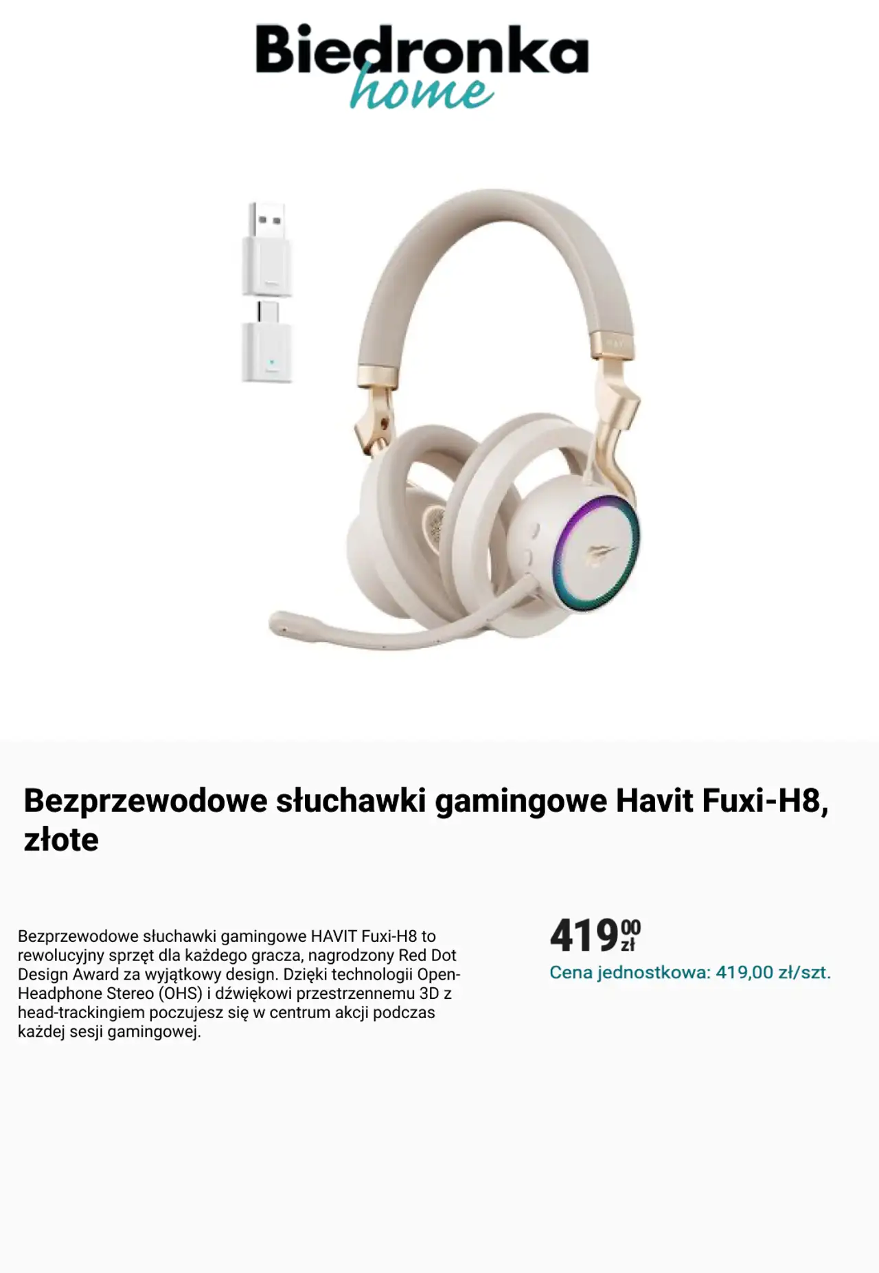 Bezprzewodowe słuchawki gamingowe Habit Fuxi-H8, złote