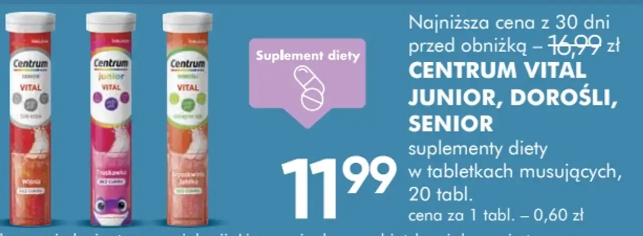 Centrum Vital (Junior, Dorośli, Senior) suplementy diety w tabletkach musujących