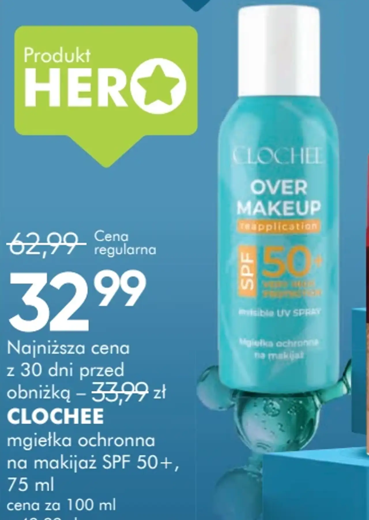 CLOCHEE mgiełka ochronna na makijaż SPF 50+, 75 ml