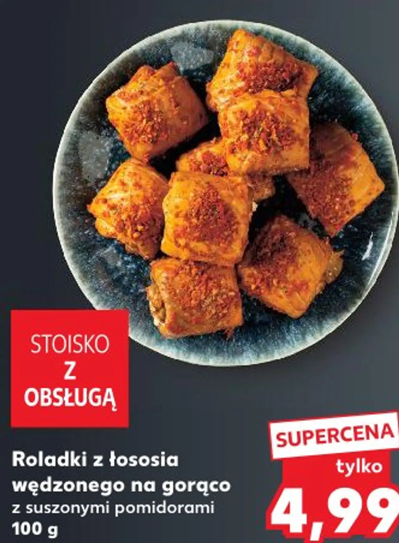 Roladki z łososia wędzonego na gorąco z suszonymi pomidorami