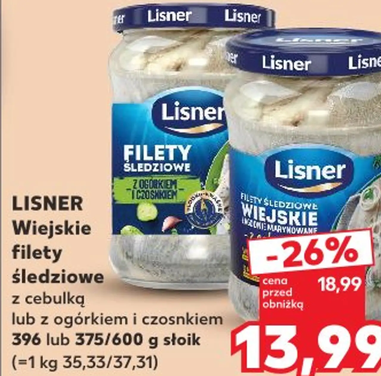 Lisner Wiejskie filety śledziowe z cebulką lub z ogórkiem i czosnkiem