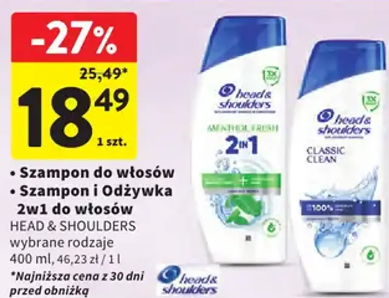 Szampon do włosów, Szampon i Odżywka 2w1 do włosów HEAD & SHOULDERS