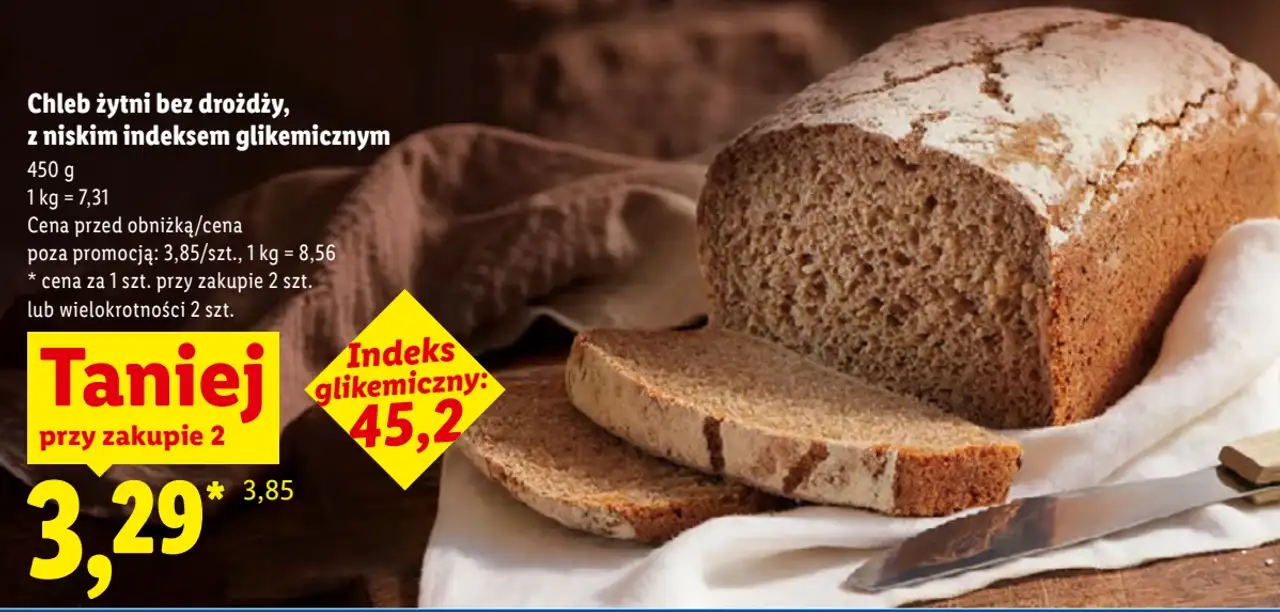 Chleb żytni bez drożdży, z niskim indeksem glikemicznym 450 g