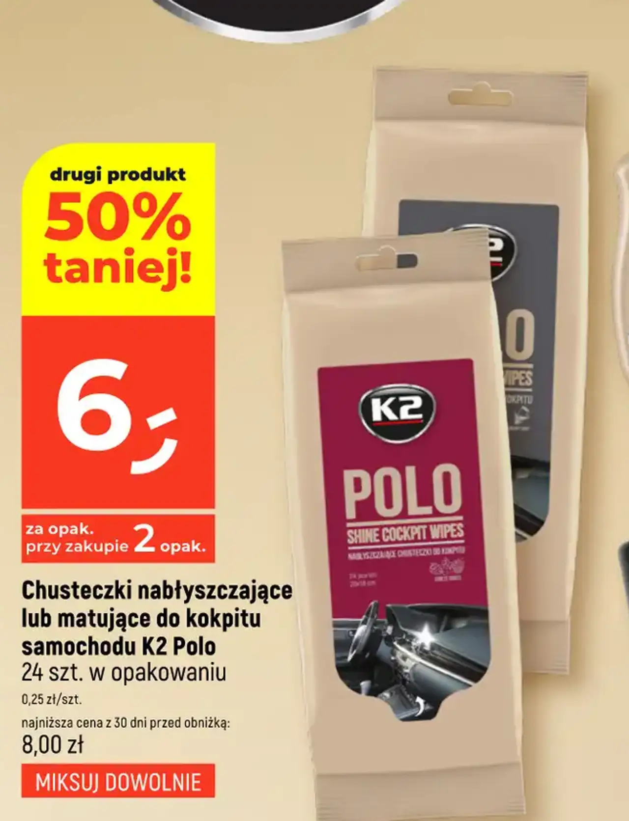 Chusteczki nabłyszczające lub matujące do kokpitu samochodu K2 Polo