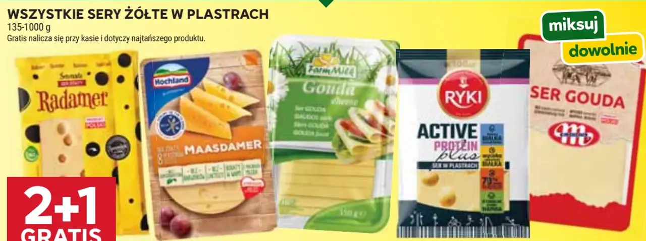 Wszystkie sery żółte w plastrach (Radamer, Hochland, Ryki, Gouda)