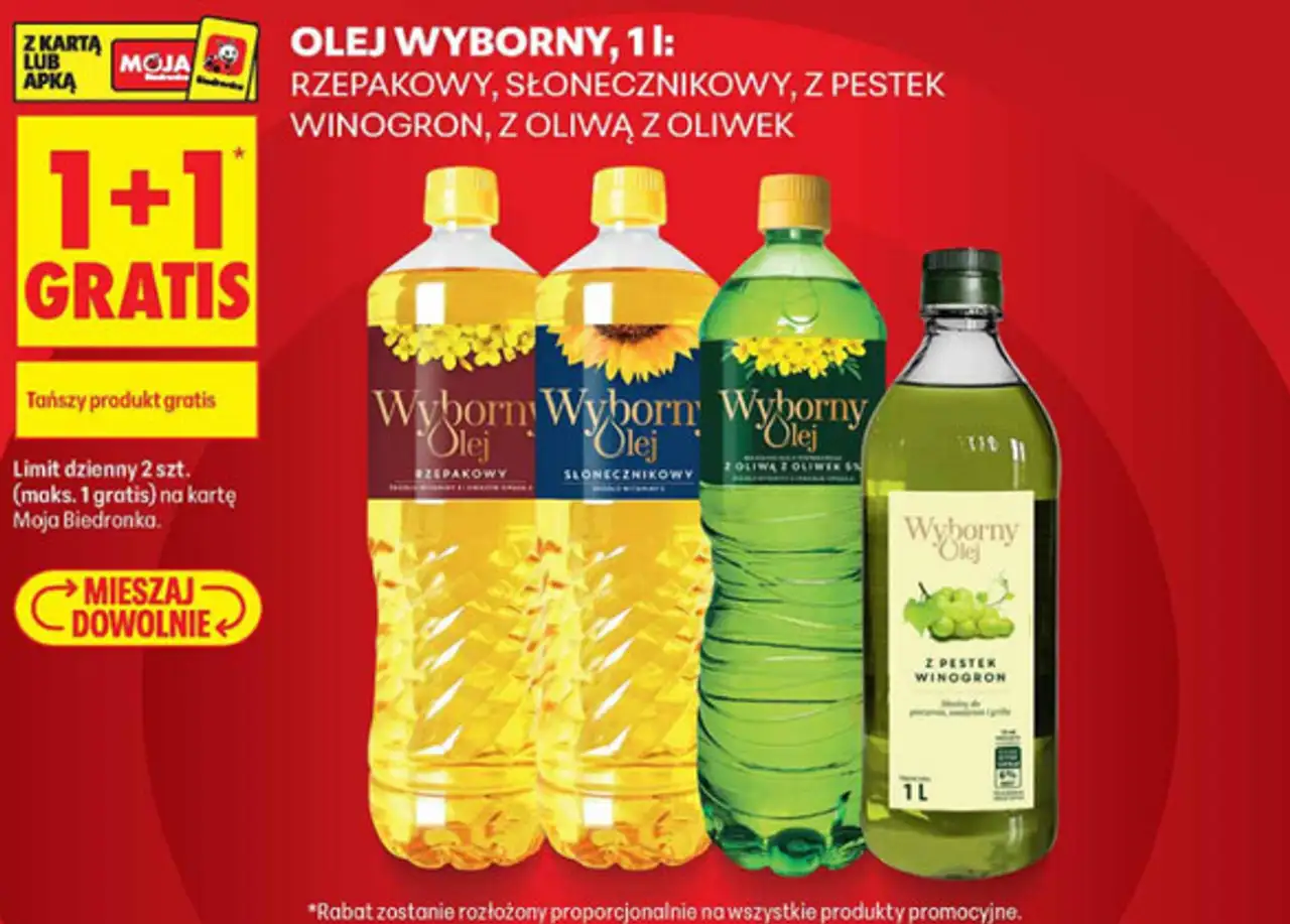Olej Wyborny 1 l (rzepakowy, słonecznikowy, z pestek winogron, z oliwą z oliwek)