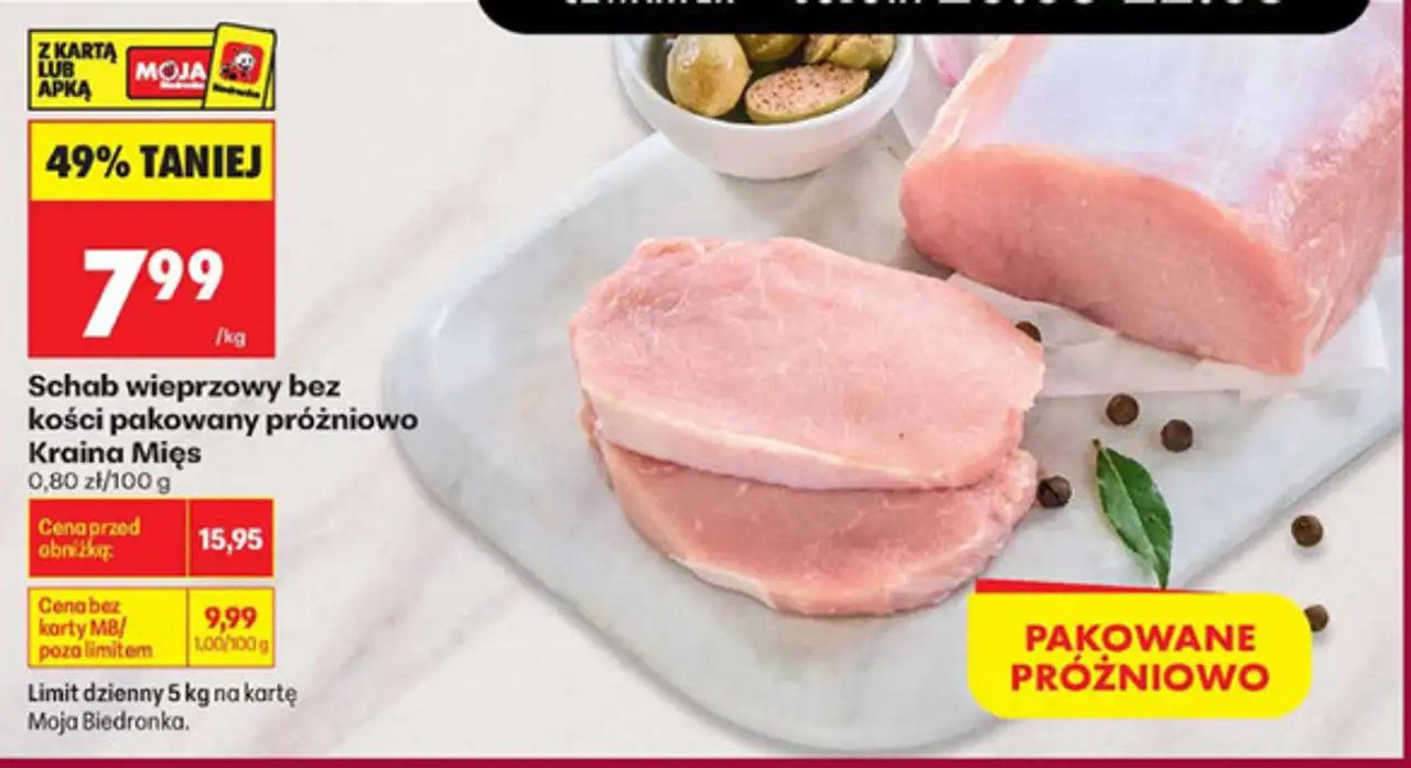 Schab wieprzowy bez kości pakowany próżniowo Kraina Mięs