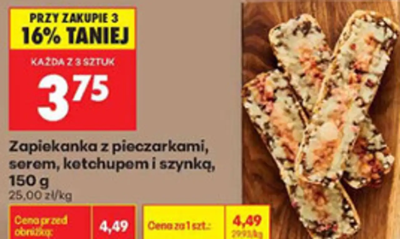Zapiekanka z pieczarkami, serem, ketchupem i szynką, 150 g