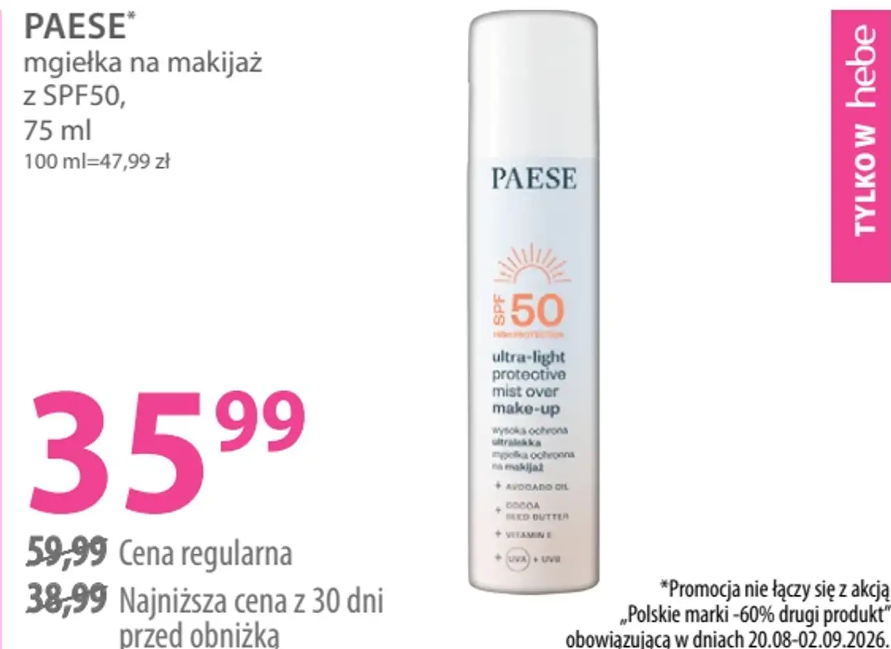 PAESE mgiełka na makijaż z SPF50