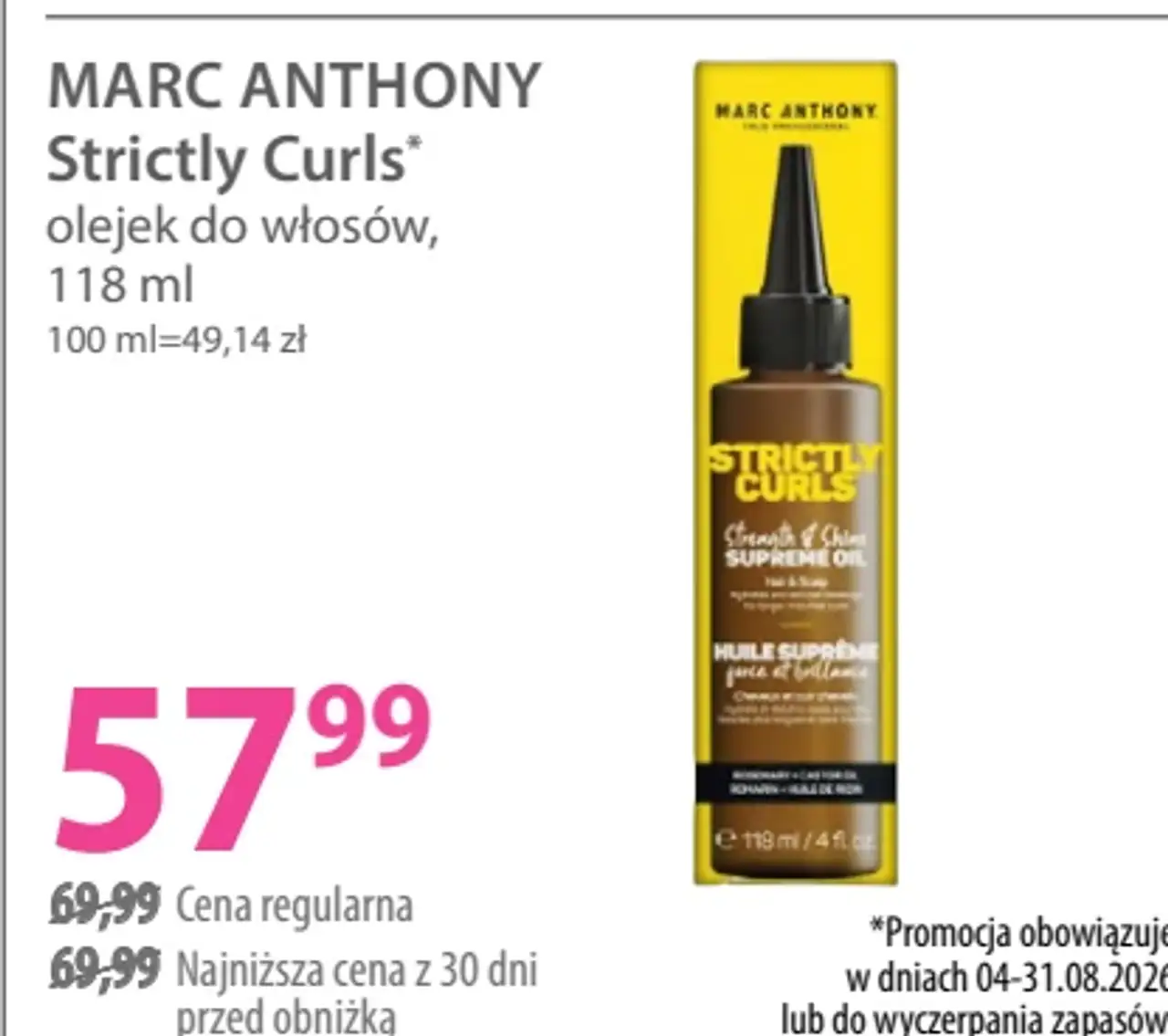 MARC ANTHONY Strictly Curls olejek do włosów, 118 ml