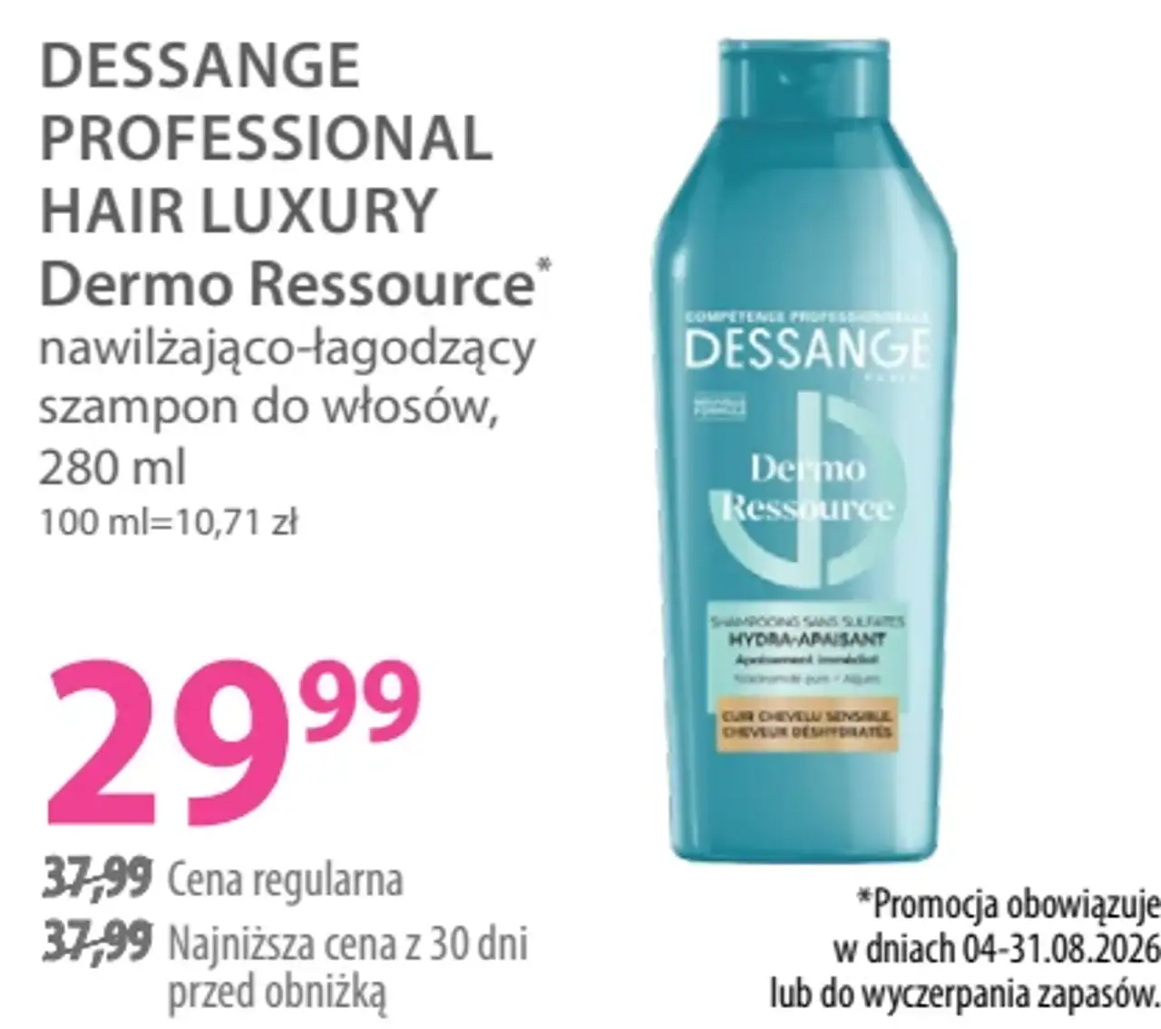 DESSANGE PROFESSIONAL HAIR LUXURY Dermo Ressource nawilżająco-łagodzący szampon do włosów, 280 ml