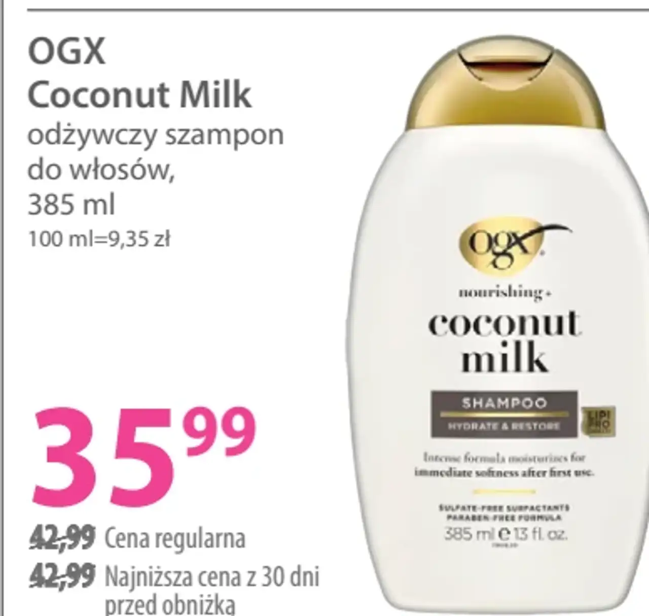 Odżywczy szampon do włosów OGX Coconut Milk