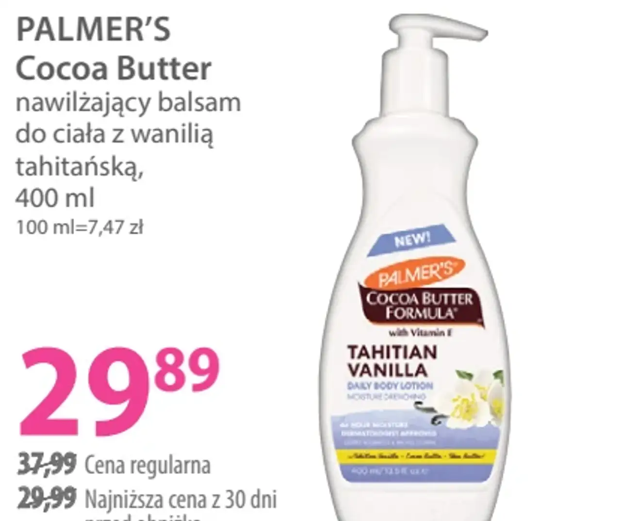 PALMER'S Cocoa Butter nawilżający balsam do ciała z wanilią tahitańską