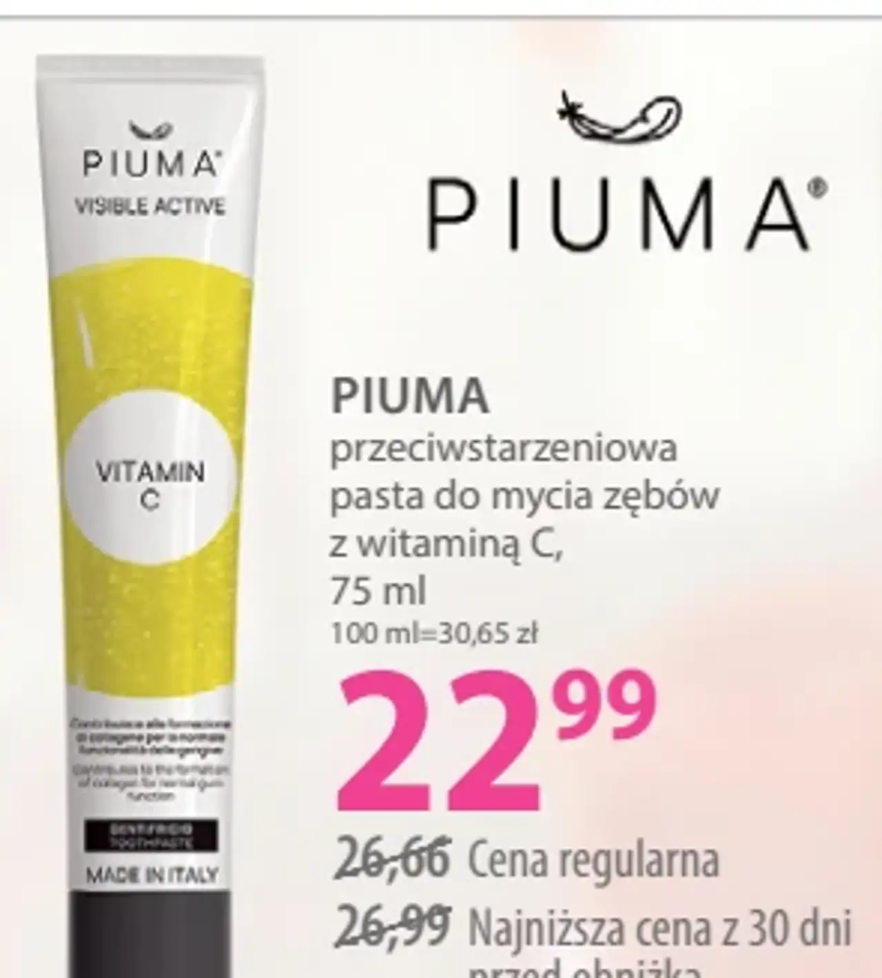 PIUMA przeciwstarzeniowa pasta do mycia zębów z witaminą C