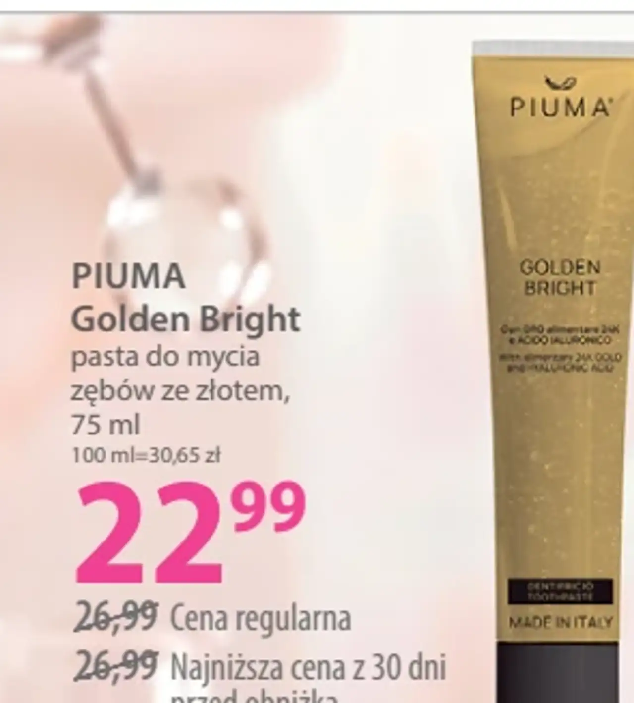 PIUMA Golden Bright pasta do mycia zębów ze złotem