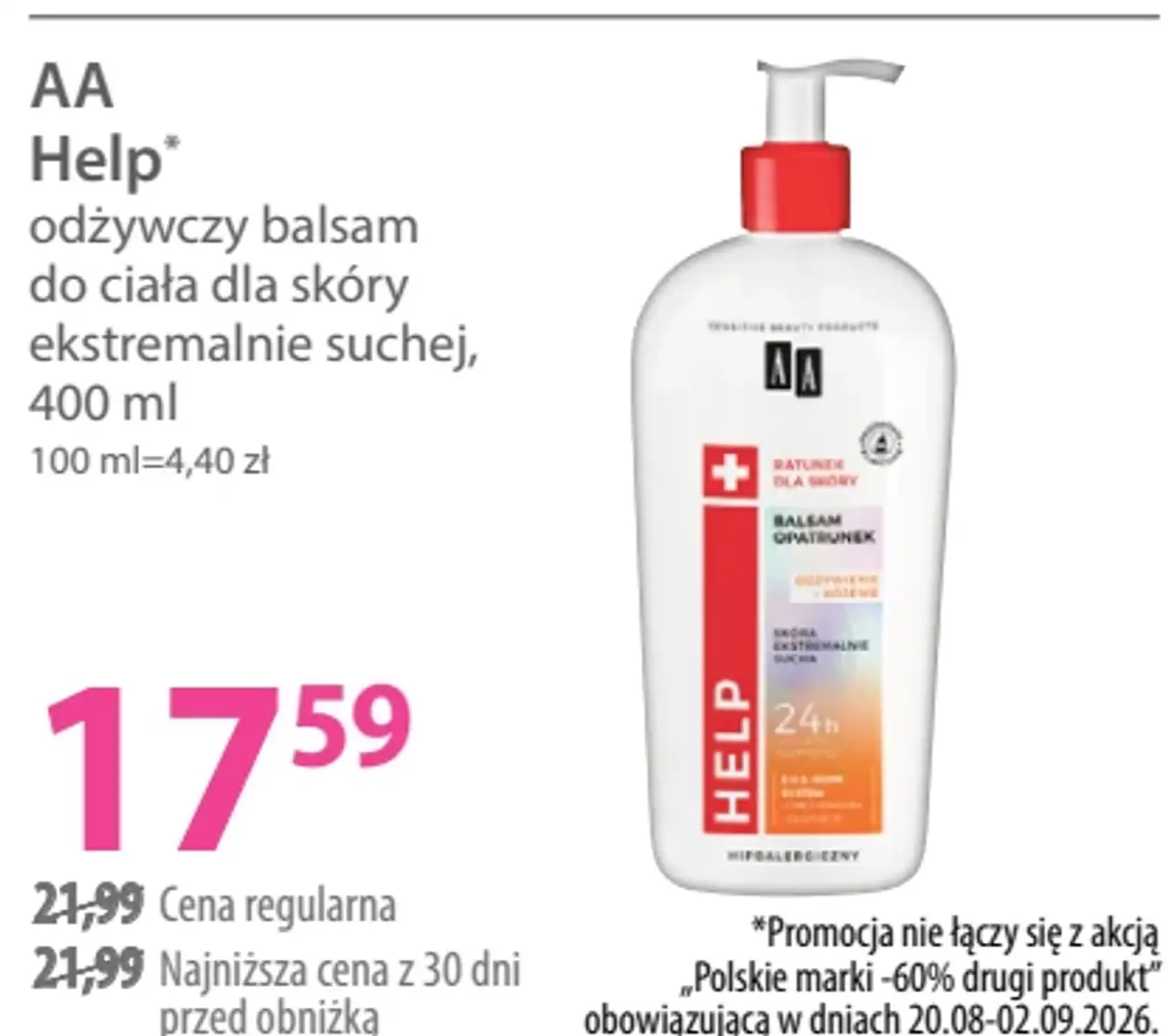 AA Help odżywczy balsam do ciała dla skóry ekstremalnie suchej
