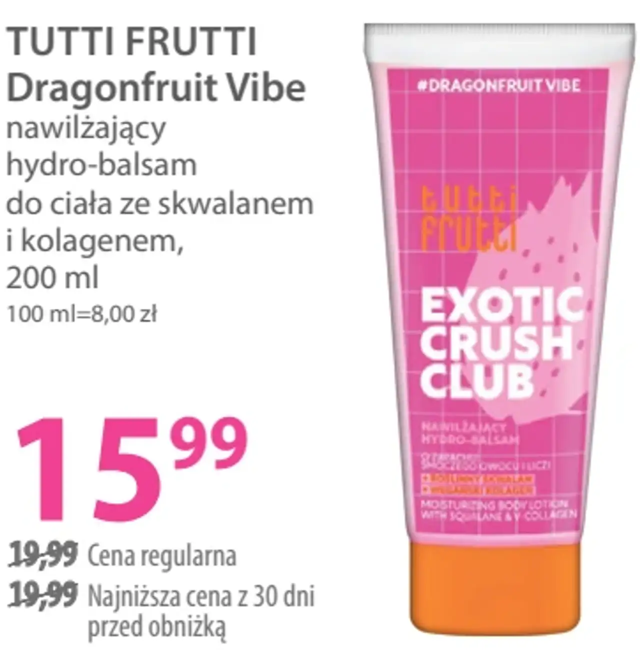 TUTTI FRUTTI Dragonfruit Vibe nawilżający hydro-balsam do ciała ze skwalanem i kolagenem