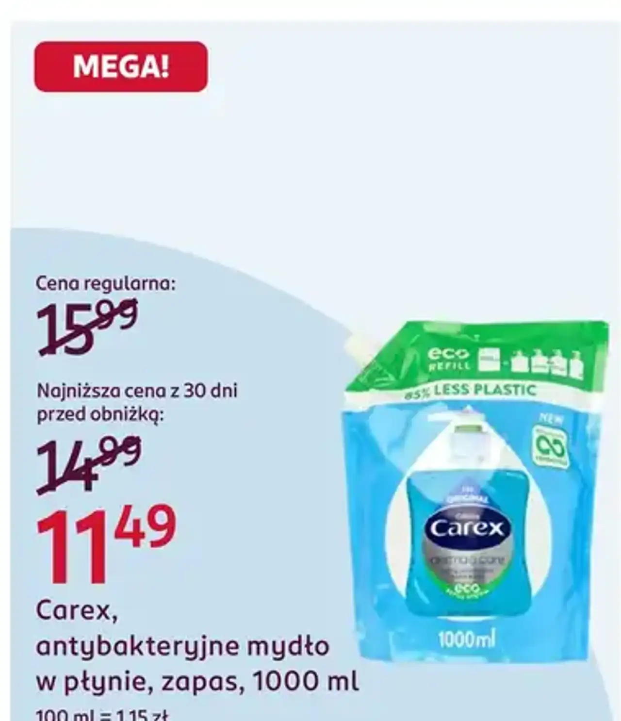 Carex, antybakteryjne mydło w płynie, zapas, 1000 ml