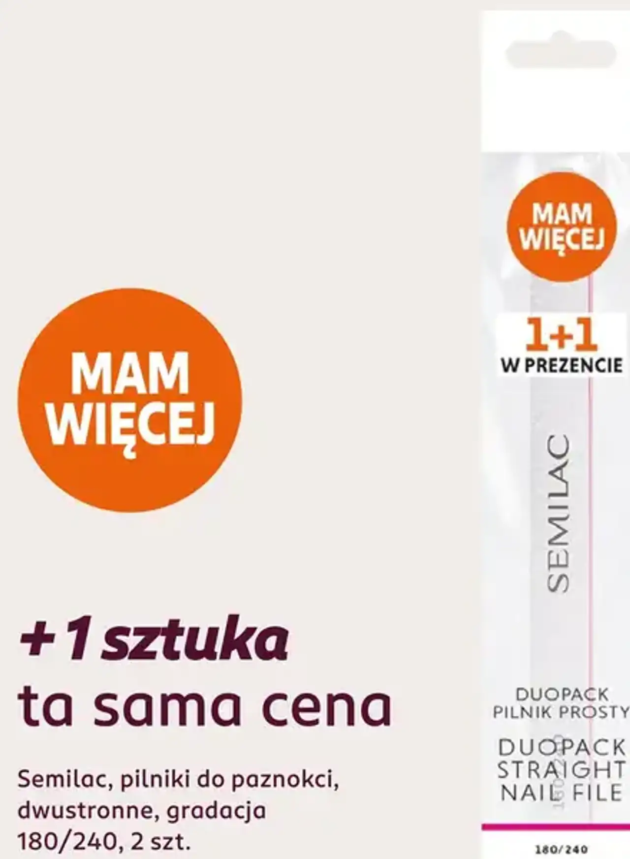 Semilac, pilniki do paznokci, dwustronne, gradacja 180/240, 2 szt.