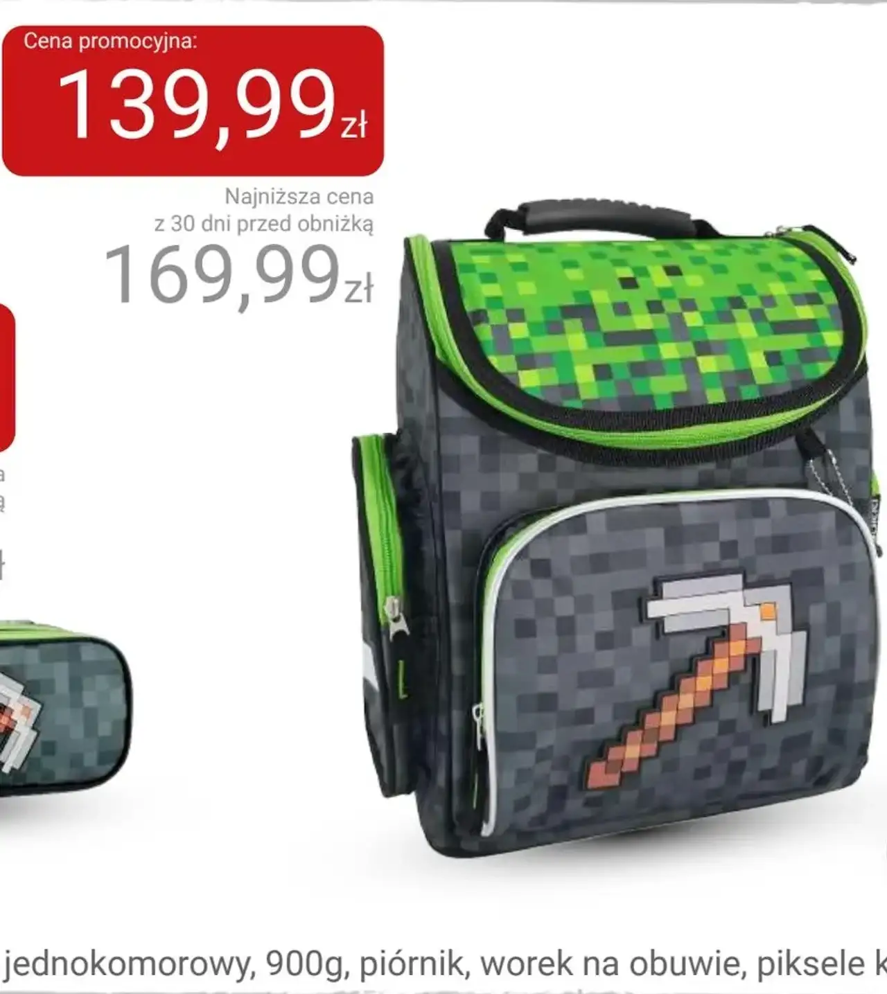 Tornister ergonomiczny jednokomorowy Kayokki piksele kilof, 900g